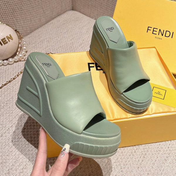 FENDI BAGUETTE WEDGE PLATFORM  85MM IN SEAFOAM GREEN CALFSKIN