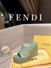 FENDI BAGUETTE WEDGE PLATFORM  85MM IN SEAFOAM GREEN CALFSKIN