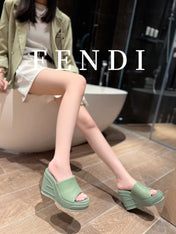 FENDI BAGUETTE WEDGE PLATFORM  85MM IN SEAFOAM GREEN CALFSKIN