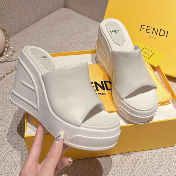 FENDI BAGUETTE WEDGE PLATFORM  85MM IN WHITE CALFSKIN