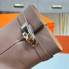 HM 25S SAINT GERMAIN ANKLE BOOTS 90 MM IN TAUPE BROWN LAMBSKIN WITH SILVER HARDWARE