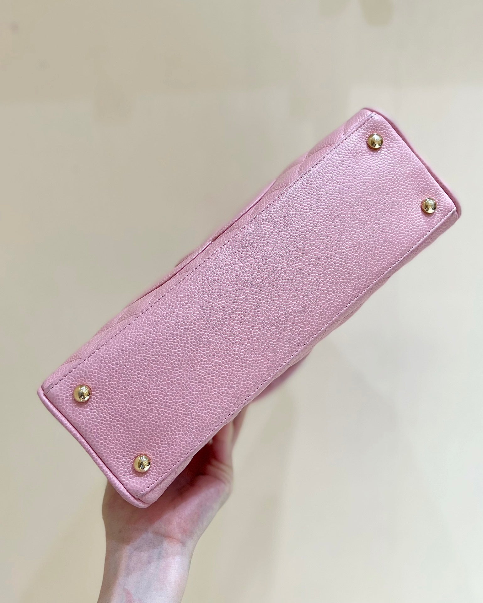 25S CHANEL QUILTED CAVIAR BOWLING BAG 27 IN PINK CALFSKIN