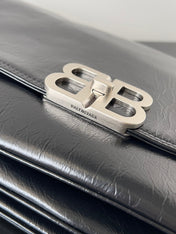 BB SOFT FLAP BAG 36 IN BLACK PEACH CALFSKIN SILVER HARDWARE