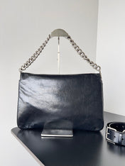 BB SOFT FLAP BAG 36 IN BLACK PEACH CALFSKIN SILVER HARDWARE