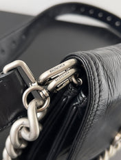 BB SOFT FLAP BAG 25 IN BLACK PEACH CALFSKIN SILVER HARDWARE