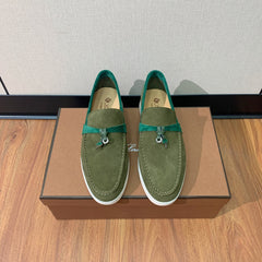 LP CHARMS WALK BABOUCHE LOAFERS OLIVE AND PINE SUEDE