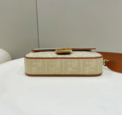 Fend Baguette Tan Beige Canvas Bag 27 with FF Embroidery Ghw