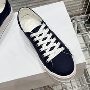 JANE SNEAKERS LOW LACE-UP WITH TRIOMPHE PATCH IN CANVAS AND CALFSKIN NAVY/WHITE LOGO