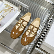 FLAT SANDALS WITH DOUBLE STRAP-DESIGN LEATHER CARAMEL BROWN