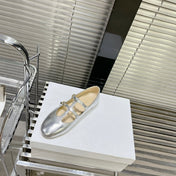 FLAT SANDALS WITH DOUBLE STRAP-DESIGN LEATHER SILVER