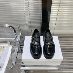 HIGH FLAT SANDALS WITH DOUBLE STRAP-DESIGN LEATHER BLACK