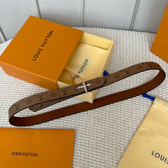 LV FLOWERGRAM 25 MM REVERSIBLE BELT IN BROWN MONOGRAM CALFSKIN SILVER HARDWARE