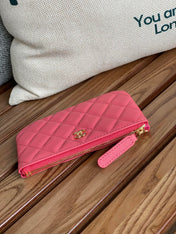 CC CLASSIC SMALL 15 ZIPPED POUCH IN BLUSH RED GRAINED CALFSKIN