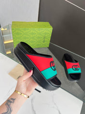 INTERLOCKING G SLIDE SANDAL IN BLACK MIX COLORFUL IMPORTED TPU