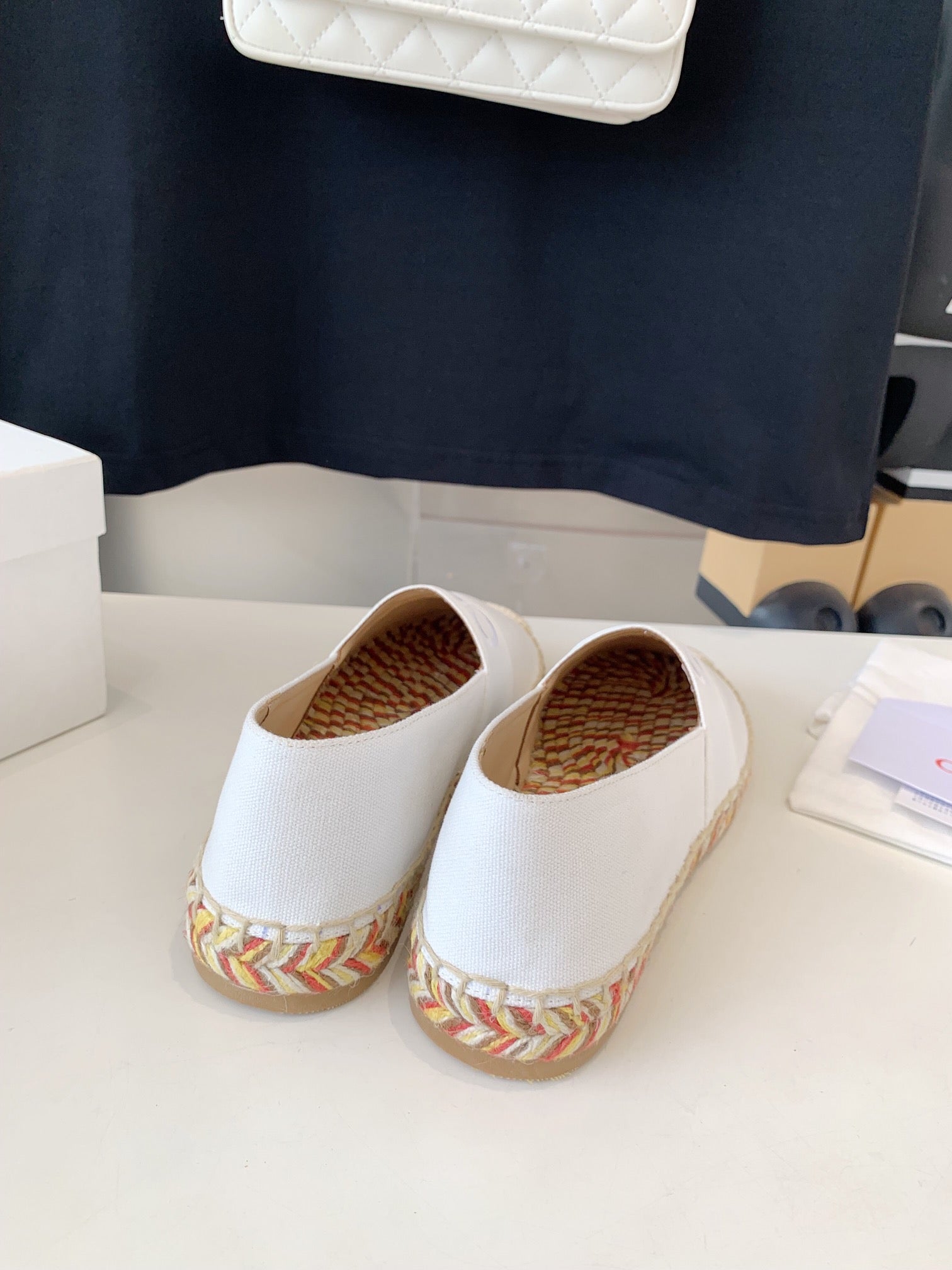 LOAFER SHOES IN WHITE DENIM AND WOVEN RAFFIA