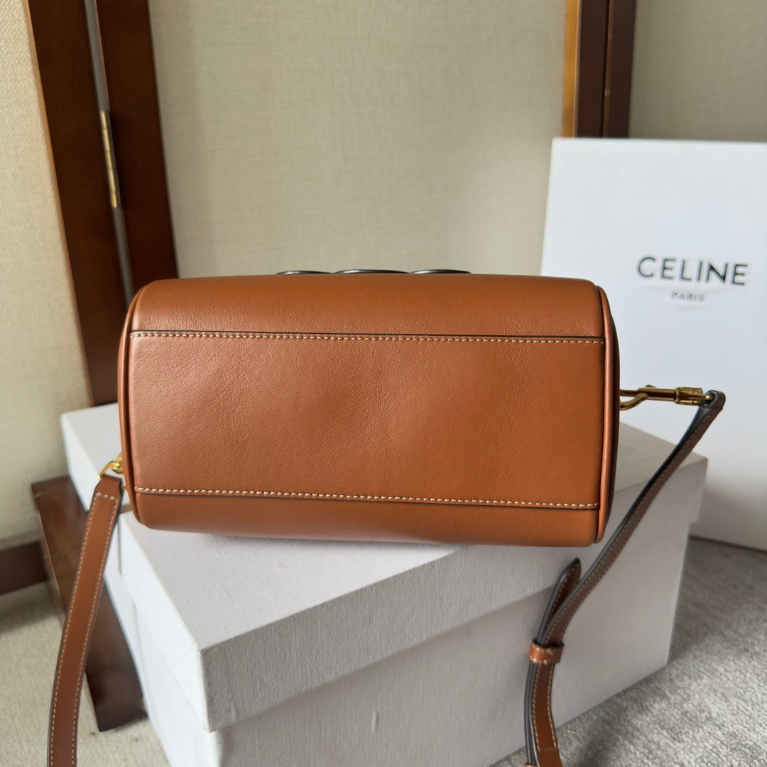 EMBOSSED CELINE TOP HANDLE BAG 20 IN BROWN CALFSKIN