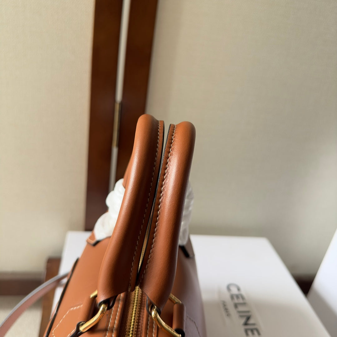 EMBOSSED CELINE TOP HANDLE BAG 20 IN BROWN CALFSKIN