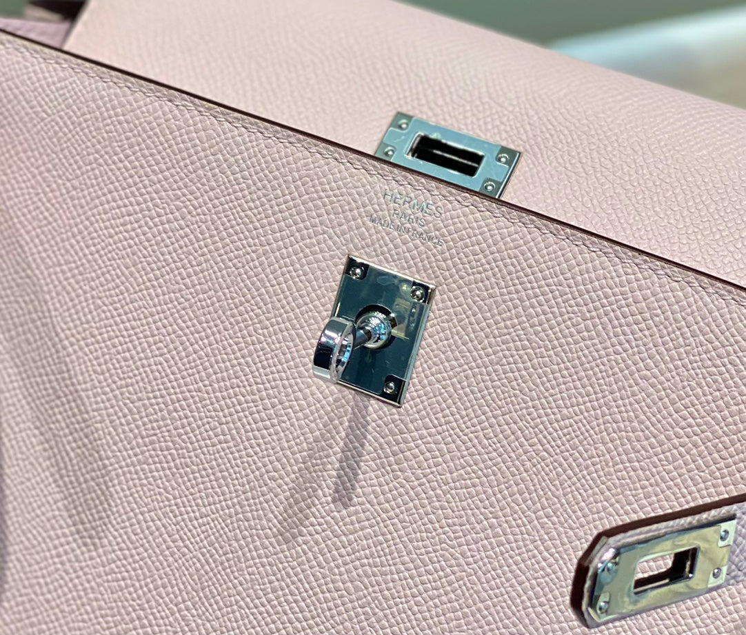 KELLY 25CM IN EPSOM MAUVE SWIFT CALFSKIN SILVER HARDWARE