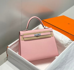 KELLY 25CM IN ROSE SAKURA SWIFT CALFSKIN SILVER HARDWARE