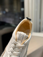 CHLOÉ NAMA SNEAKER IN WHITE LAMBSKIN AND TAN BROWN SUEDE