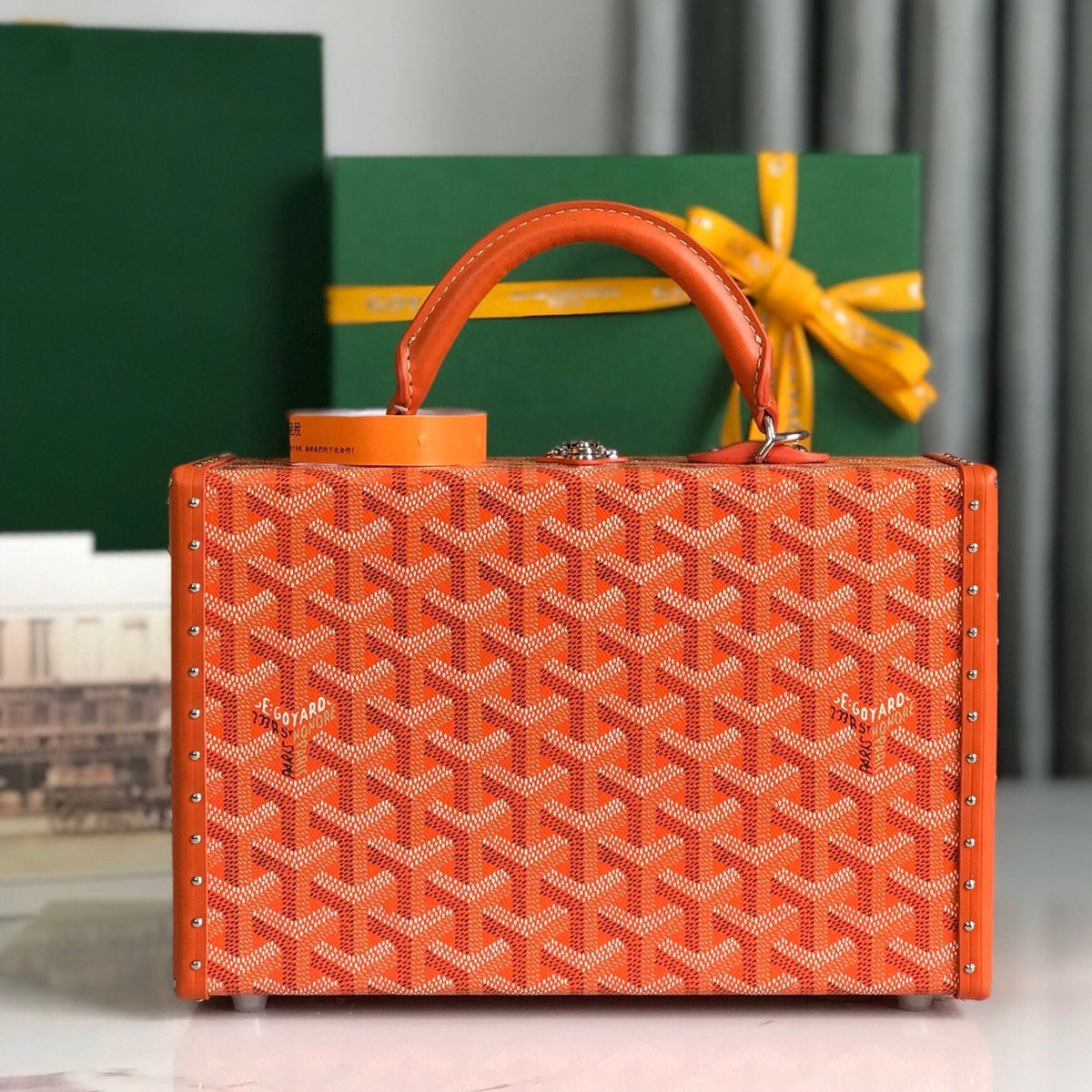 GRAND HÔTEL TRUNK BAG 24 IN ORANGE GOYARDINE CANVAS AND CALFSKIN