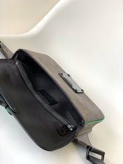 LV 25S S LOCK MESSENGER BAG 21 IN NEON JADE AND BROWN MONOGRAM MACASSAR CALFSKIN