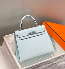 KELLY 28CM IN BLUE BRUME EPSOM CALFSKIN PALLADIUM HARDWARE