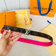 LV Initiales 30mm Reversible Belt Silver Rotating Buckle Hot Pink Brown Leather