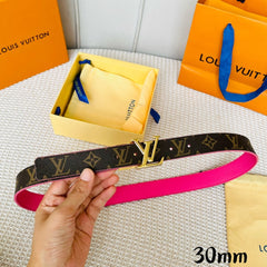 LV Initiales 30mm Reversible Belt Gold Rotating Buckle Hot Pink Brown Leather