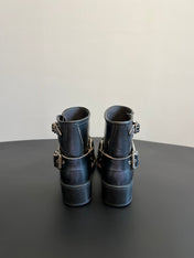 MIUMIU 26S ANKLE BOOTS IN BLACK CALFSKIN SILVER HARDWARE