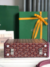 GRAND HÔTEL TRUNK BAG 24 IN BURGUNDY RED GOYARDINE CANVAS AND CALFSKIN