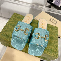 GG CHUNKY SLIDE SANDAL BLUE SKY CALFSKIN