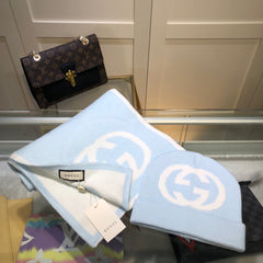 SET HAT AND SCARF IN LIGHT BLUE MIX WHITE CASHMERE 946330