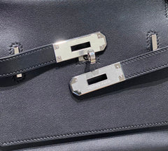 HM JYPSIERE SHOULDER BAG 23 IN NAVY BLUE CALFSKIN SILVER HARDWARE