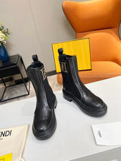 FENDI ROCKOKO BIKER BOOTS IN BLACK CALFSKIN WITH STRETCH FABRIC