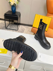 FENDI ROCKOKO BIKER BOOTS IN BLACK CALFSKIN WITH STRETCH FABRIC