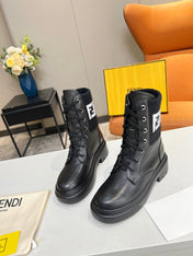 FENDI MARTIN BOOTS IN BLACK CALFSKIN AND FUR