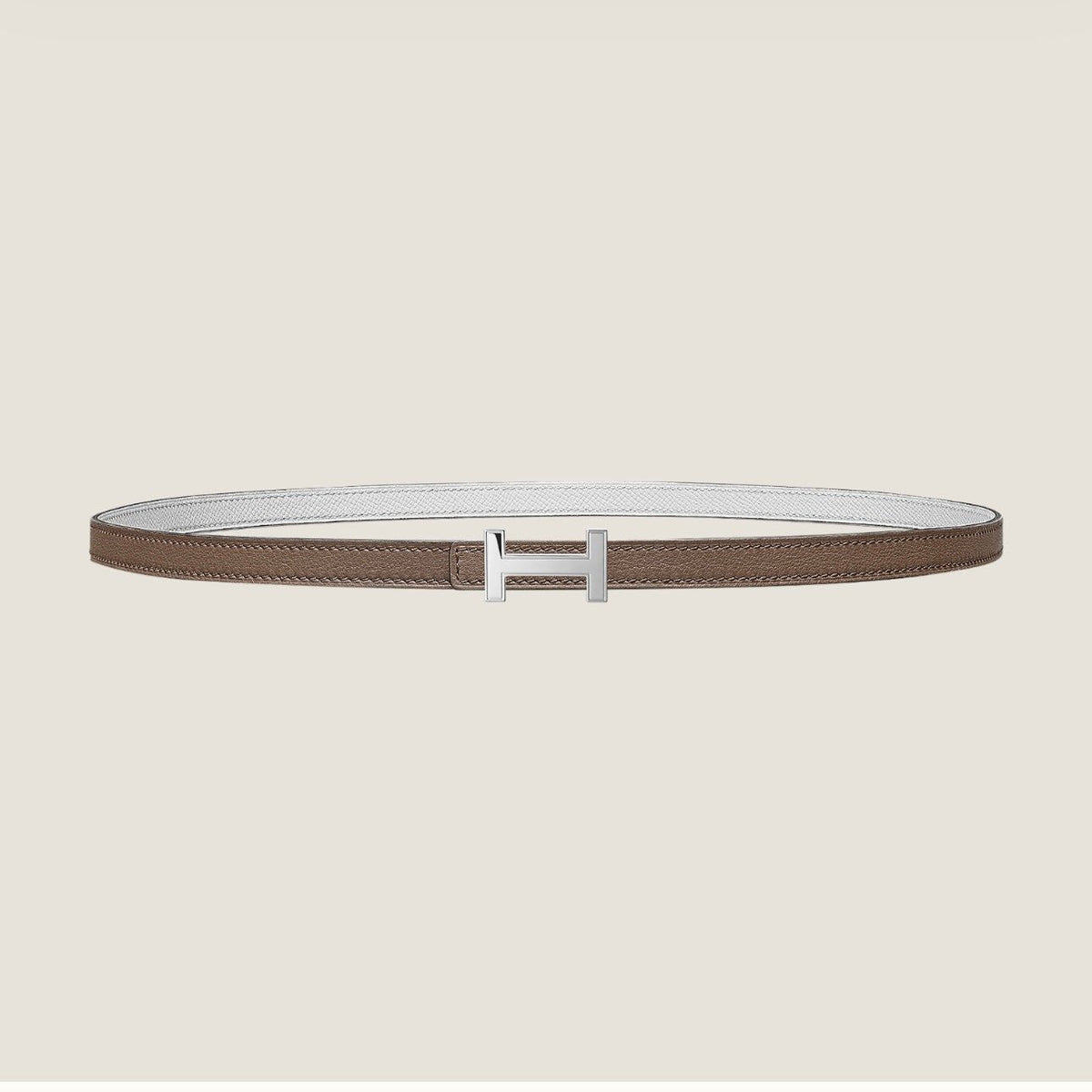 HM FOCUS BUCKLE & REVERSIBLE PEANUT BROWN AND WHITE LEATHER STRAP 13MM SILVER HARDWARE