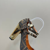 FENDI DELFINA HIGH-HEELED 85 MM SANDAL IN BROWN MONOGRAM FF CANVAS