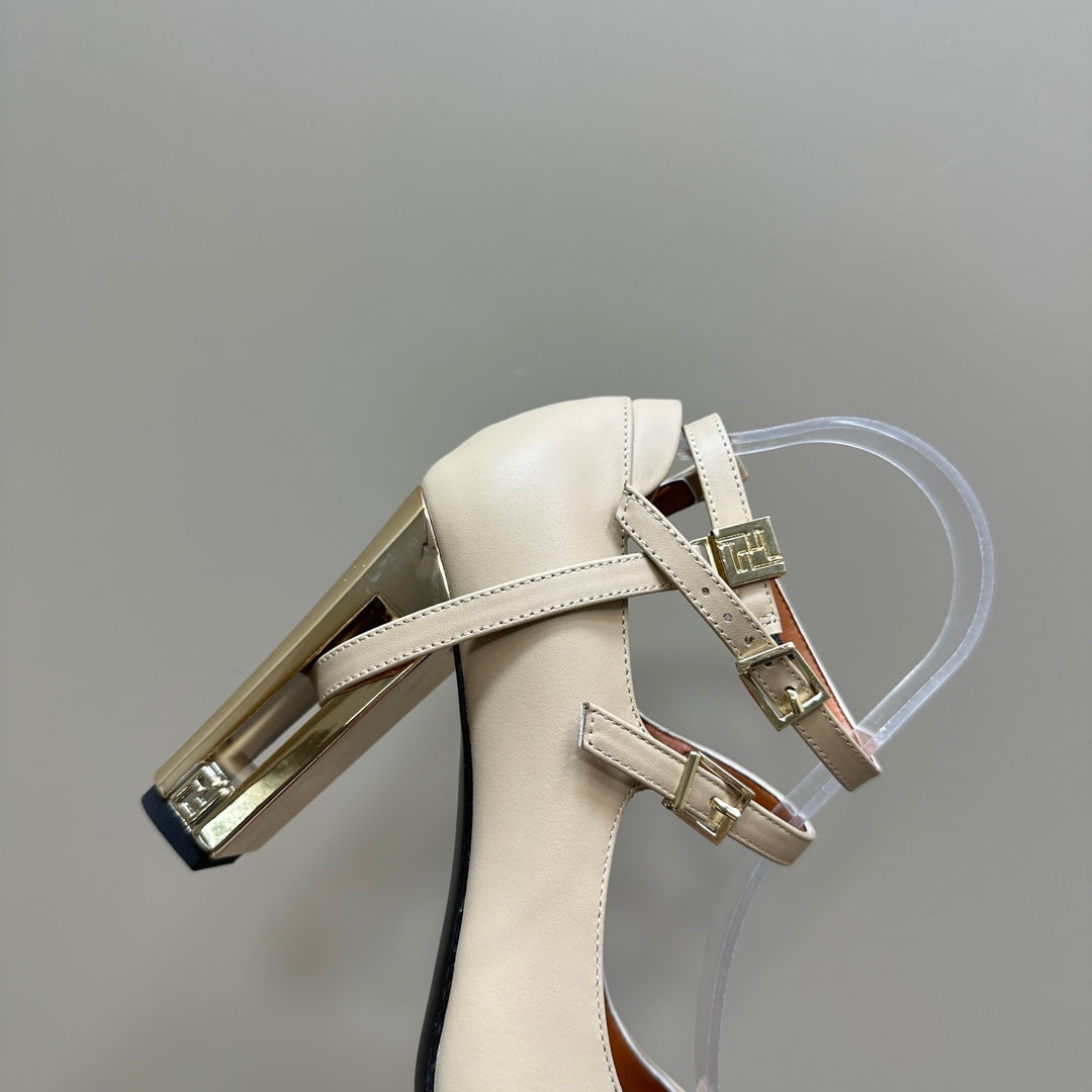 FENDI DELFINA HIGH-HEELED 85 MM SANDAL IN BEIGE LAMBSKIN