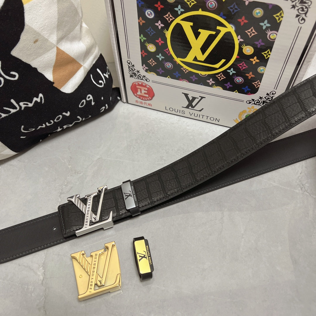 LV 25S BELT 38 MM IN BLACK CALFSKIN 593268