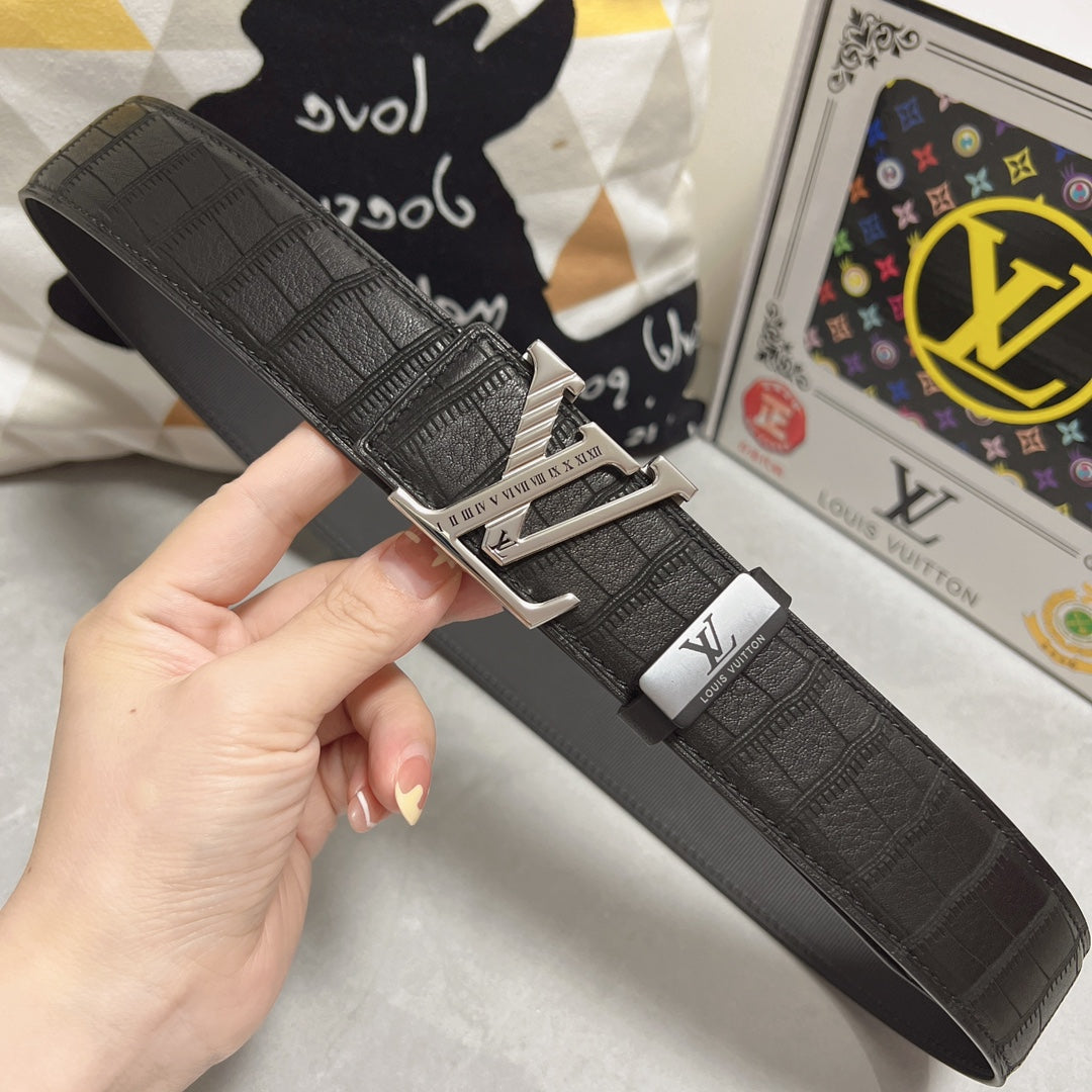 LV 25S BELT 38 MM IN BLACK CALFSKIN 593269