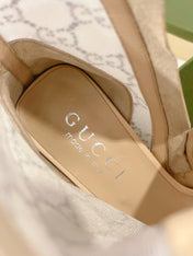 ANKLE BOOTS IN BEIGE MESH AND SHEEPSKIN WITH GG CRYSTALS