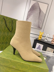 ANKLE BOOTS IN BEIGE KNITTED FABRIC
