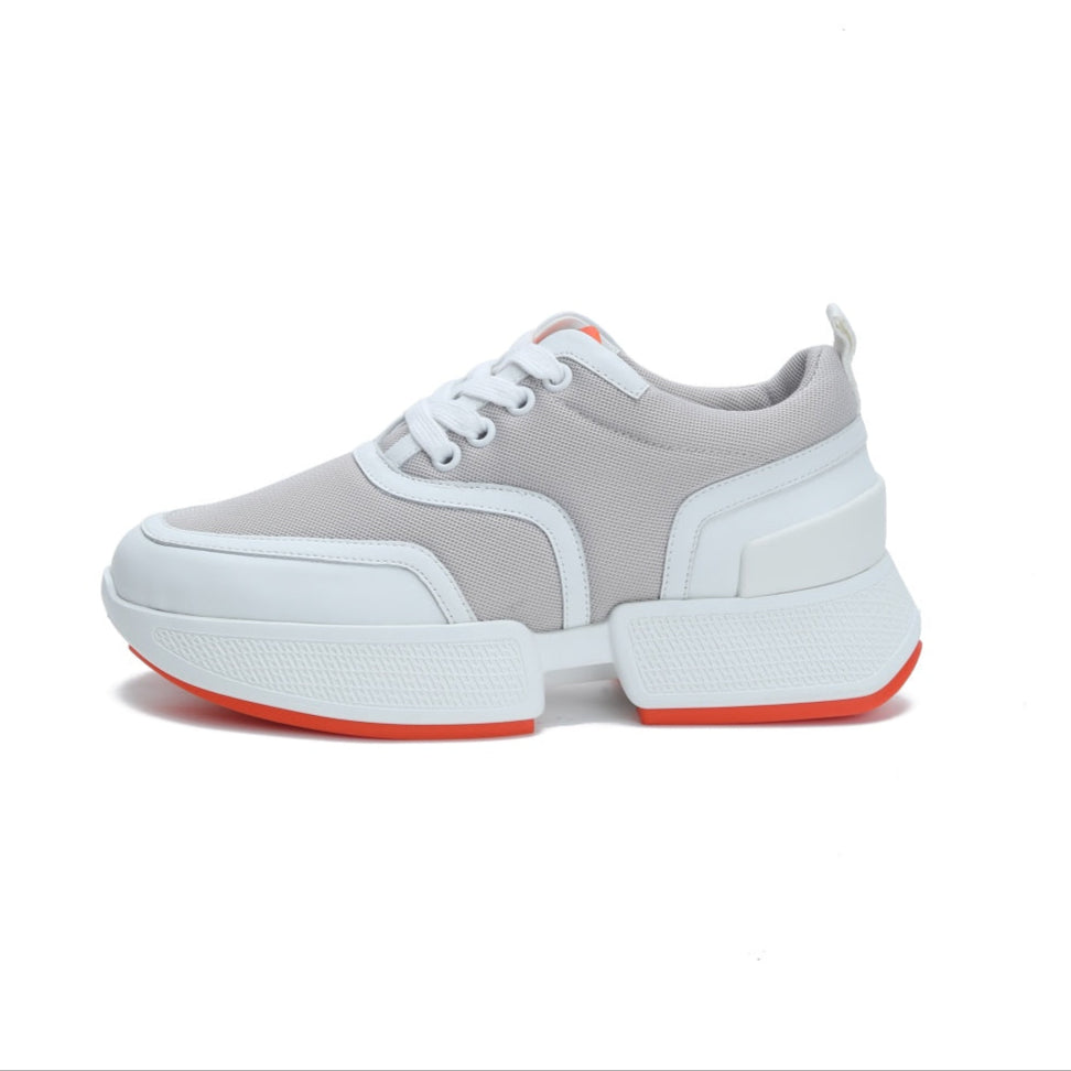 GIGA SNEAKER IN HARBOR GRAY STITCHED MESH AND WHITE CALFSKIN