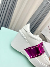 FLATFORM ROCKSTUD UNTITLED SNEAKER IN WHITE MIX MAGENTA PURPLE CALFSKIN