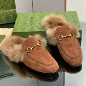 HORSEBIT MULE IN BRONZE BROWN SUEDE AND LAMB WOOL LINING