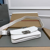 BB SOFT FLAP BAG 24 IN WHITE PEACH CALFSKIN SILVER HARDWARE