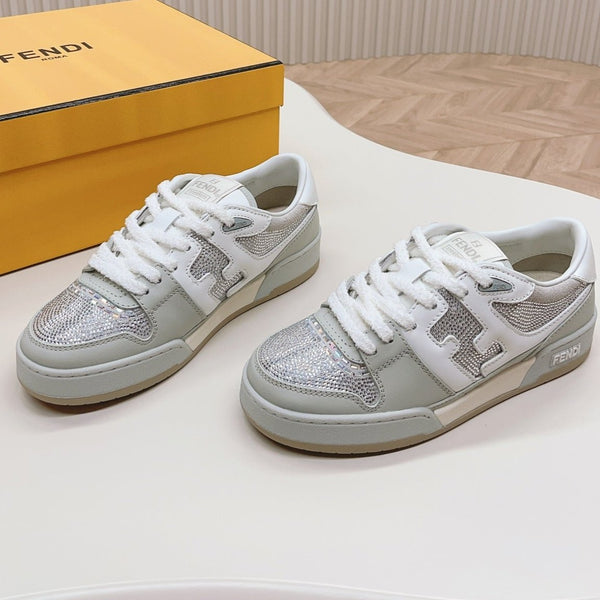 FENDI CASUAL SNEAKER IN GREY CALFSKIN ATTACH RHINSTONES