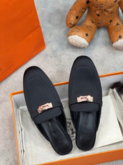 0Z Mule Black Silk Thick Cloth/Sheepskin